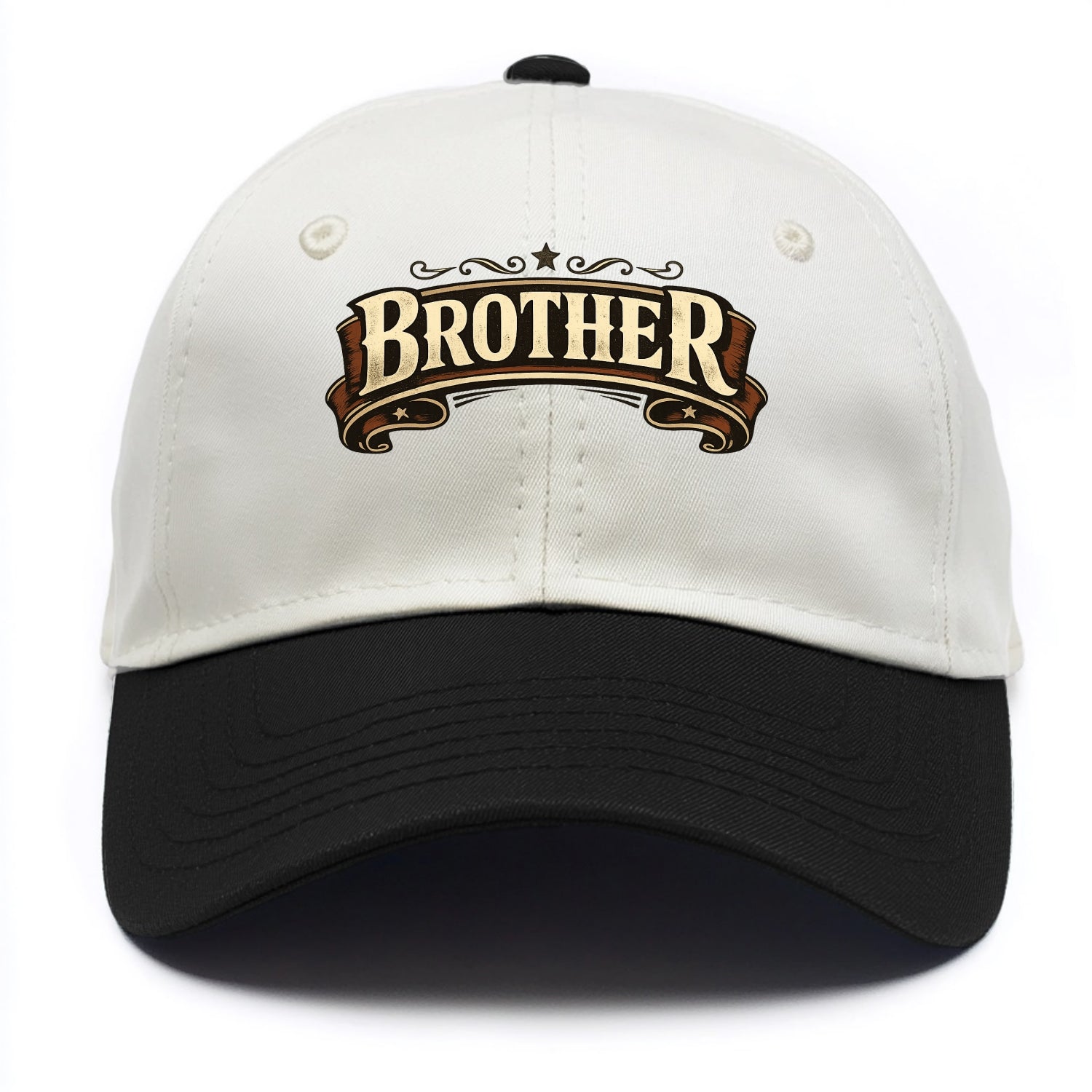 Bold typography design - "BROTHER" - male bond, brotherhood - Two Tone Cap - Black