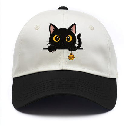 Midnight the black cat leaning sideways with chin resting on left paw. - Two Tone Cap - Black