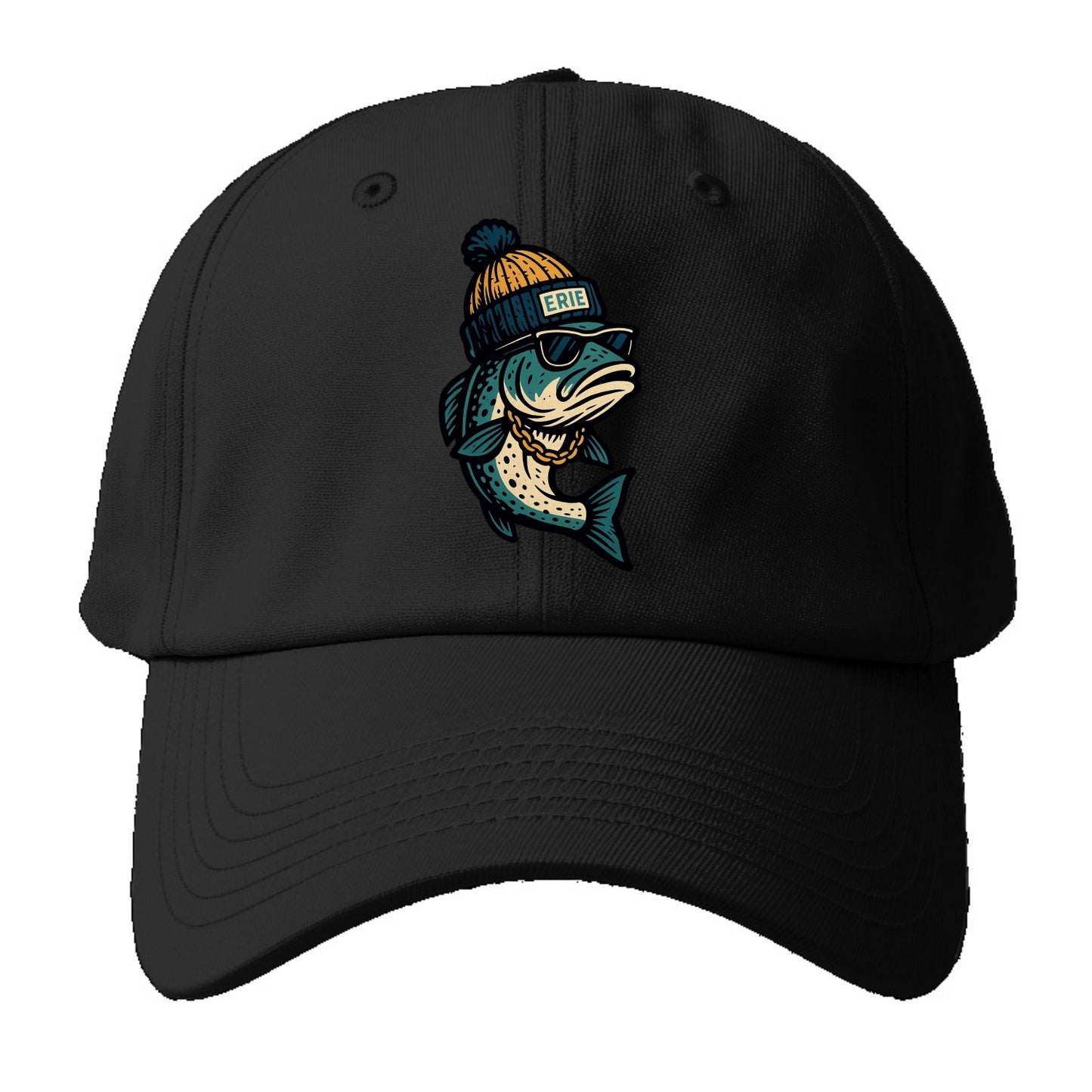 Erie Lake Trout wearing Erie beanie with - Baseball Cap For Big Heads - Black