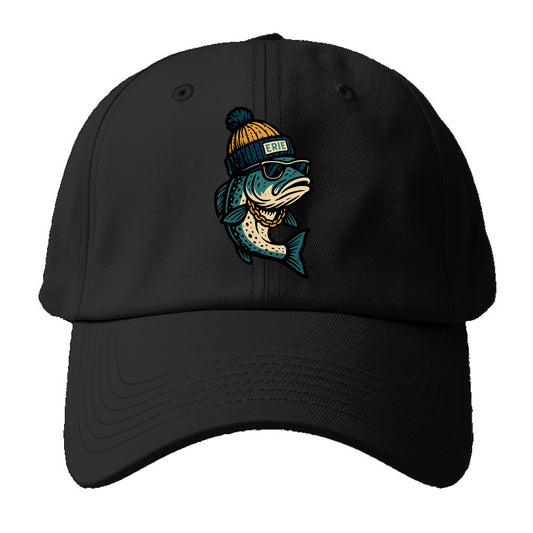 Erie Lake Trout wearing Erie beanie with - Baseball Cap For Big Heads - Black
