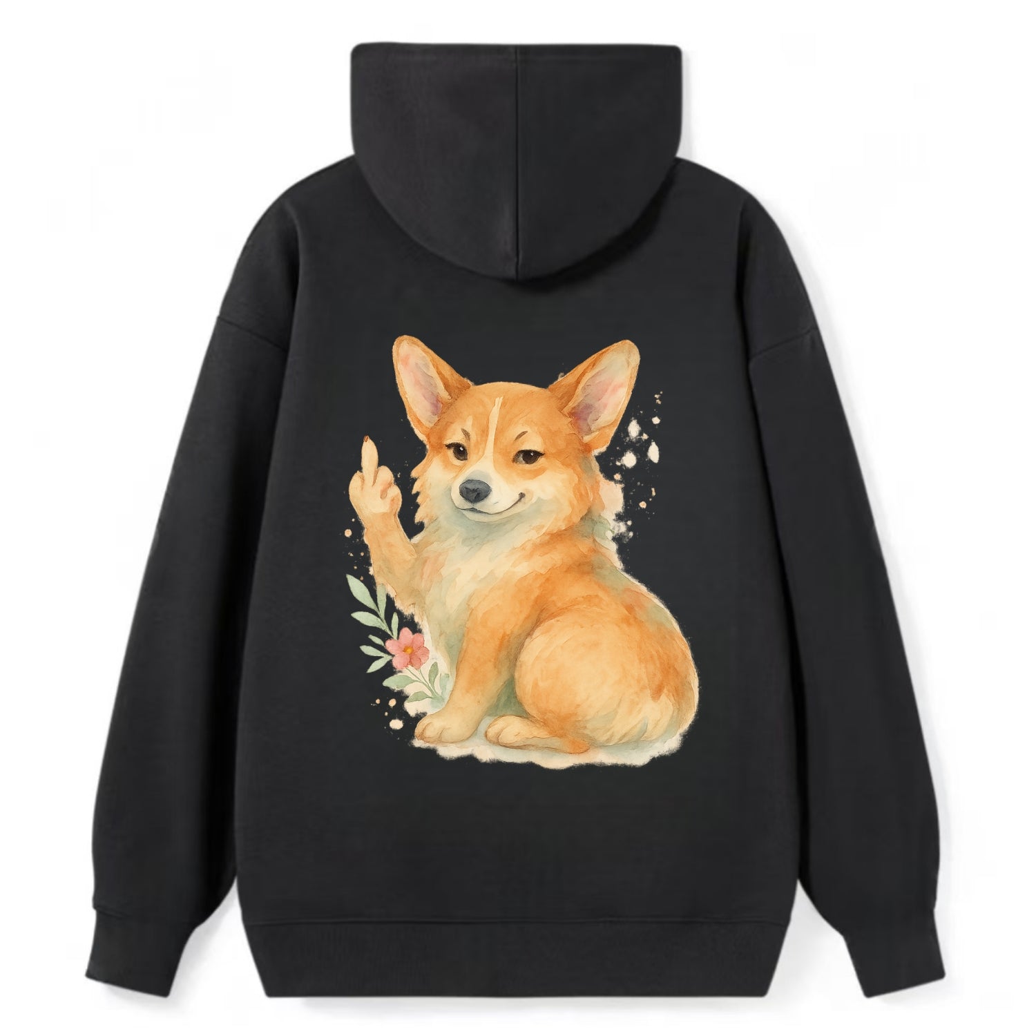 Corgi short legs and fluffy butt, one stubby paw up with sass - Classic Pullover Hoodie - Black