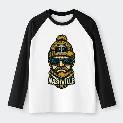 Nashville Commodore wearing Vanderbilt beanie with anchor patch - Raglan Long Sleeve T-Shirt - Black