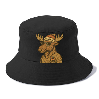 Maine Moose wearing Portland beanie with pom pom and wayfarer sunglasses - Bucket Hat - Black