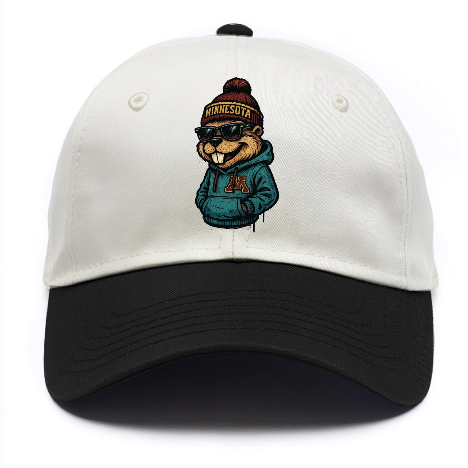 Minneapolis Gopher wearing Minnesota beanie with M patch - Two Tone Cap - Black
