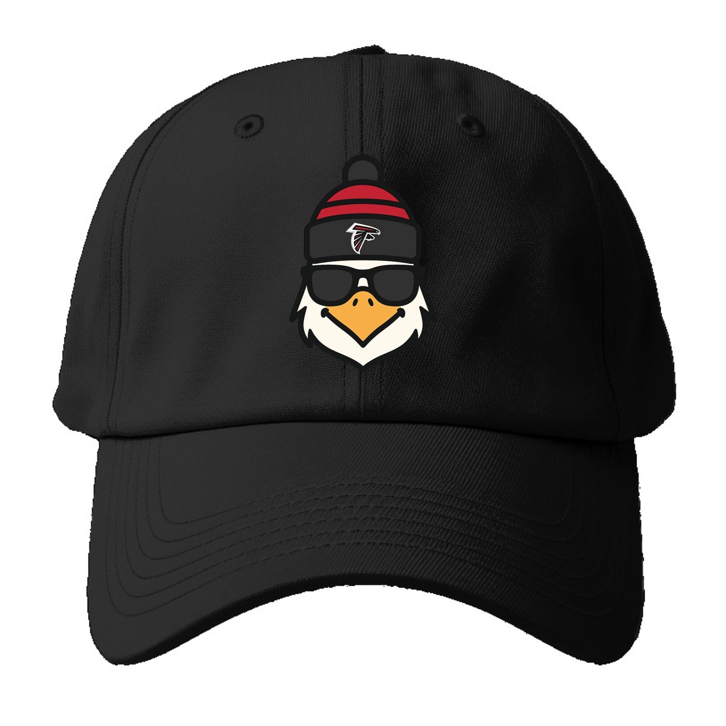 Atlanta Falcon wearing Falcons red and black beanie with pom pom and wayfarer - Baseball Cap - Black