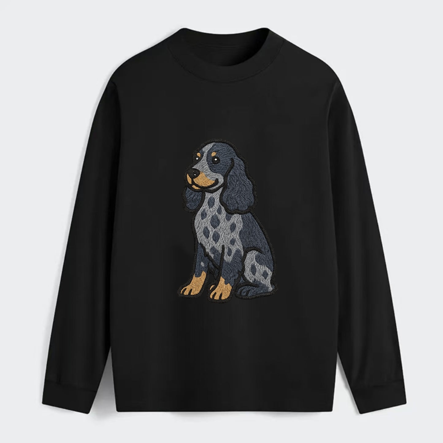 English Cocker Spaniel - Blue roan embroidered sitting pose - Classic Long Sleeve Shirt - Black