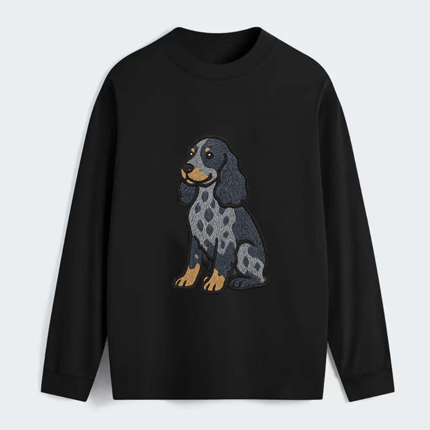 English Cocker Spaniel - Blue roan embroidered sitting pose - Classic Long Sleeve Shirt - Black
