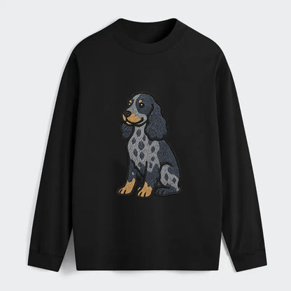 English Cocker Spaniel - Blue roan embroidered sitting pose - Classic Long Sleeve Shirt - Black