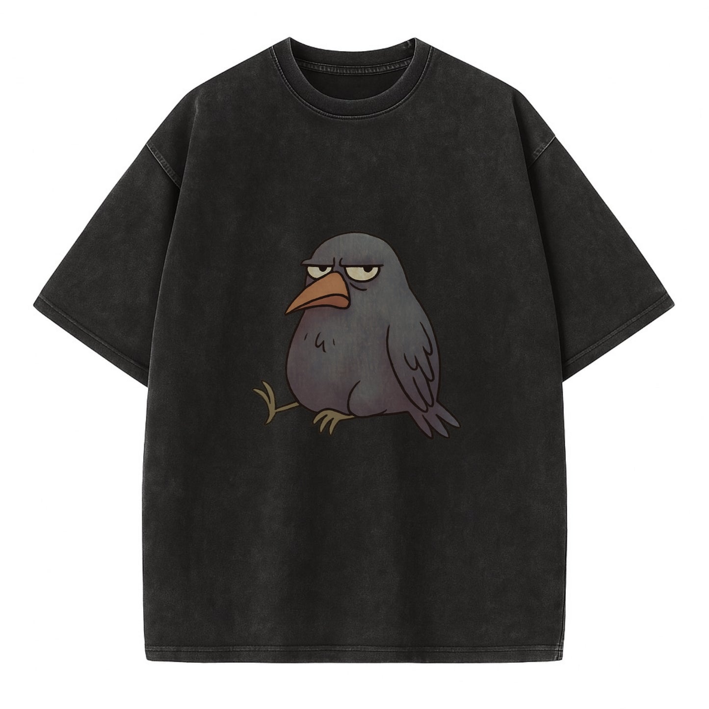 THE CROW JUDGES SILENTLY | Black crow with disapproving look - Vintage T-shirt - Black