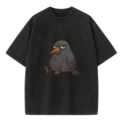 THE CROW JUDGES SILENTLY | Black crow with disapproving look - Vintage T-shirt - Black