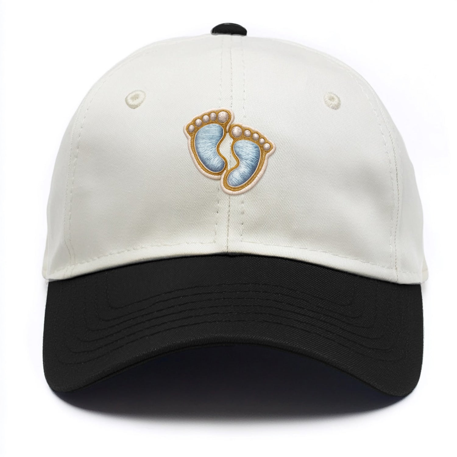 BABY FOOTPRINTS - tiny feet in pink or blue , newborn - Two Tone Cap - Black