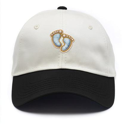 BABY FOOTPRINTS - tiny feet in pink or blue , newborn - Two Tone Cap - Black