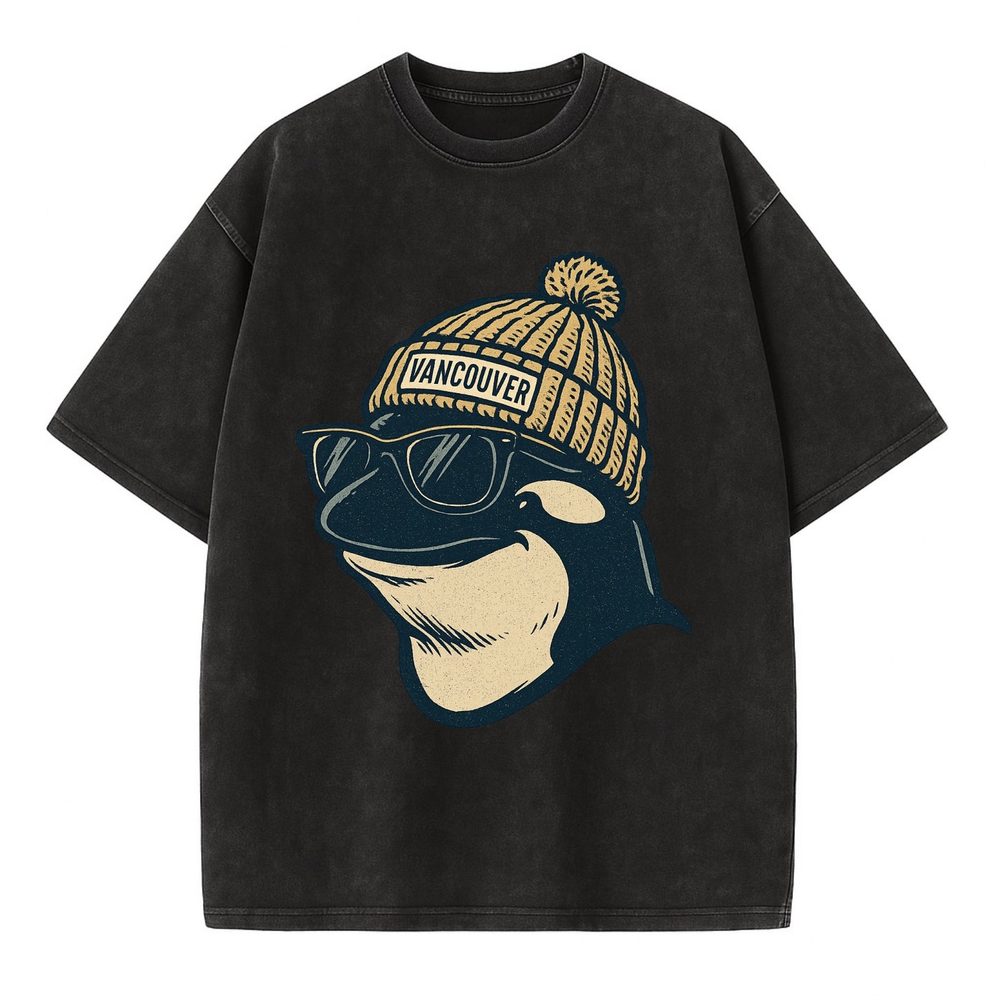 Vancouver Orca wearing Vancouver beanie - Vintage T-shirt - Black
