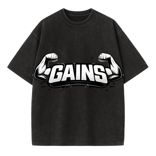 Bold typography design - GAINS - muscle growth, progress visible - Vintage T-shirt