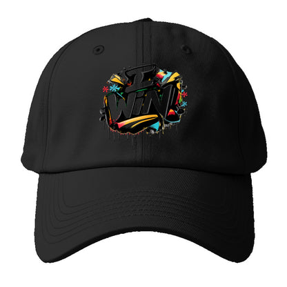 Bold typography design - "I WIN" - victory mindset, winning - Baseball Cap - Black