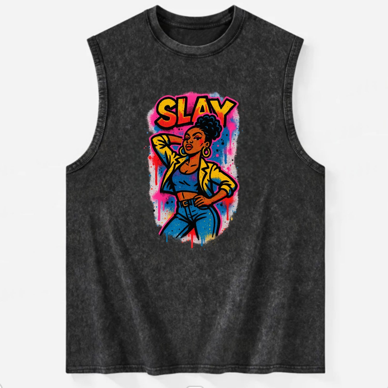 Empowered figure striking confident pose - "slay" culture, fierce and - Vintage Washed Tank - Black
