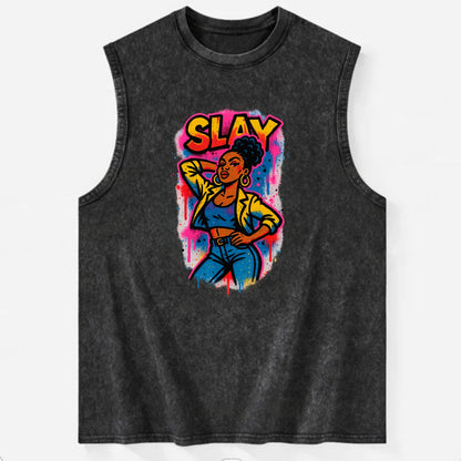 Empowered figure striking confident pose - "slay" culture, fierce and - Vintage Washed Tank - Black