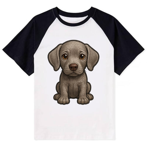 Baby Weimaraner Puppy - silver-gray coat, amber eyes, sleek body, - Contrast Raglan T-shirt