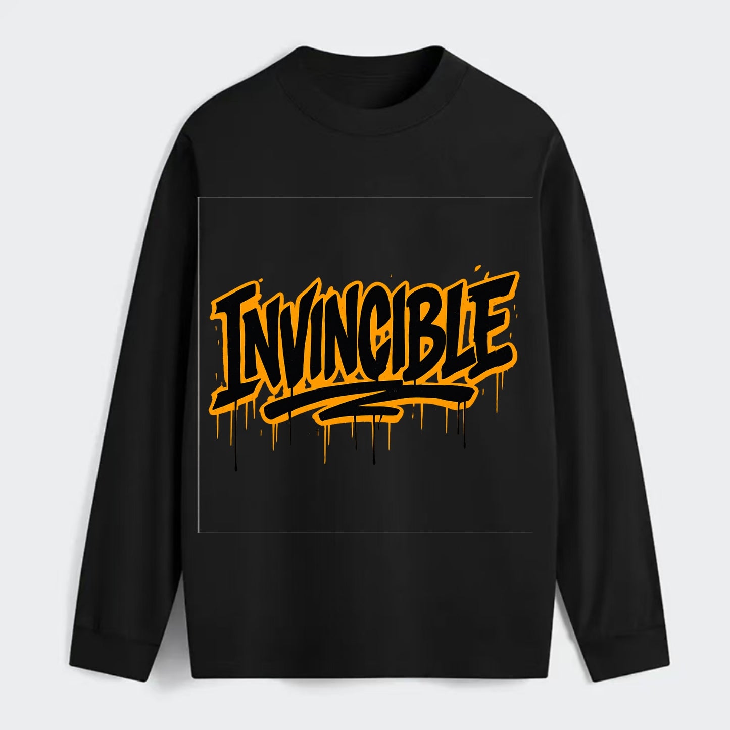 Bold typography design - "INVINCIBLE" - cannot be defeated, - Classic Long Sleeve Shirt - Black