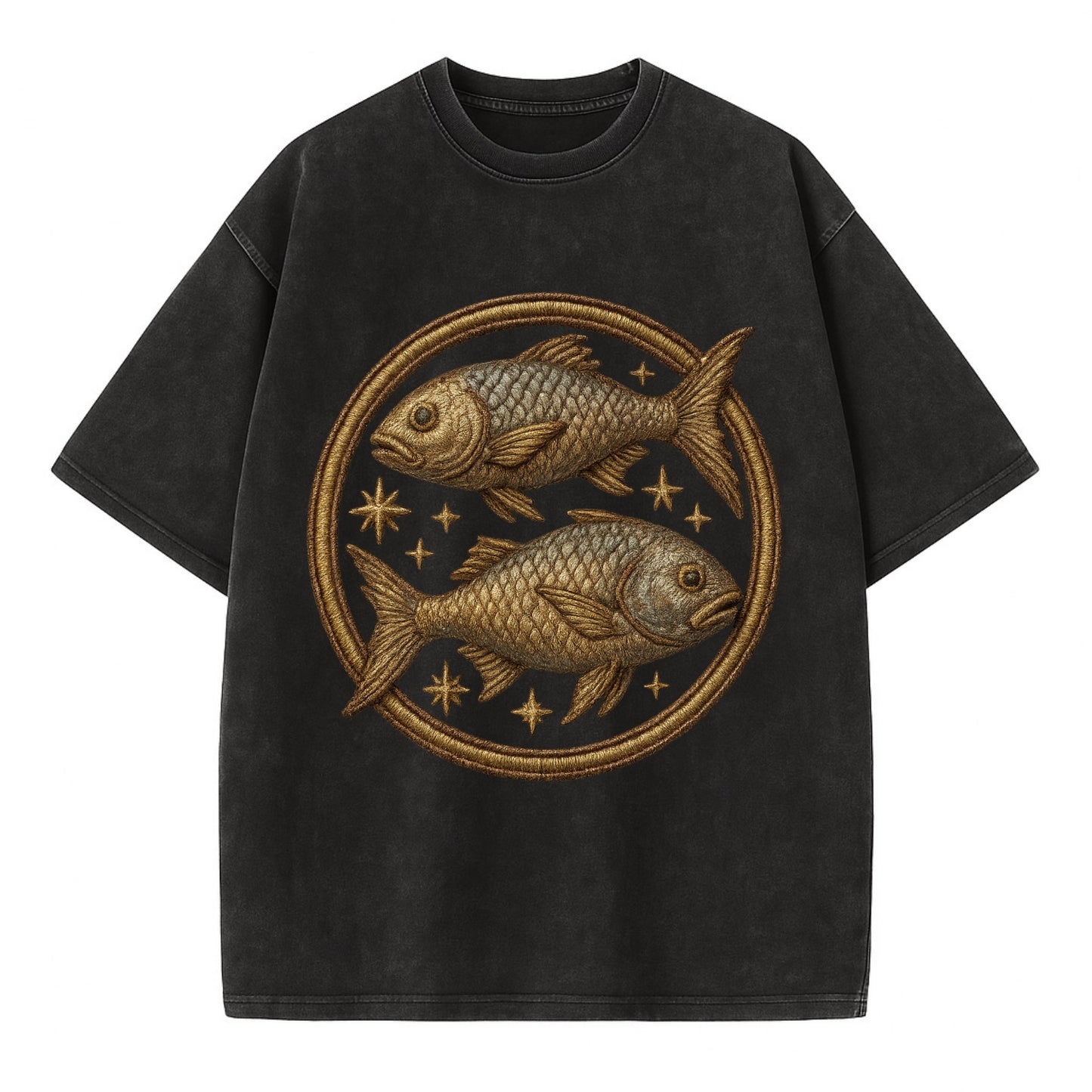 Pisces Fish  - Vintage T-shirt - Black