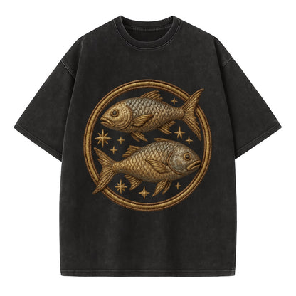 Pisces Fish  - Vintage T-shirt - Black