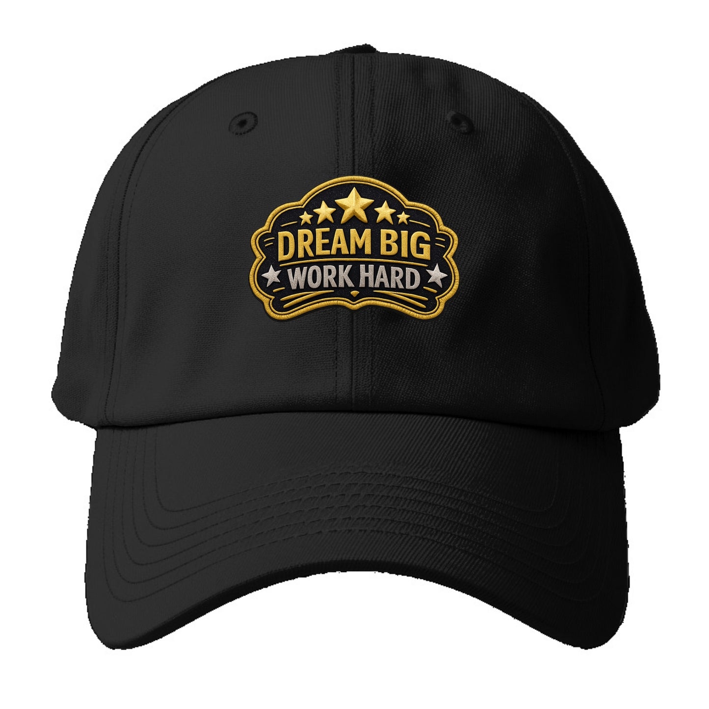 DREAM BIG WORK HARD - stars with text in gold , aspiration - Baseball Cap For Big Heads - Black