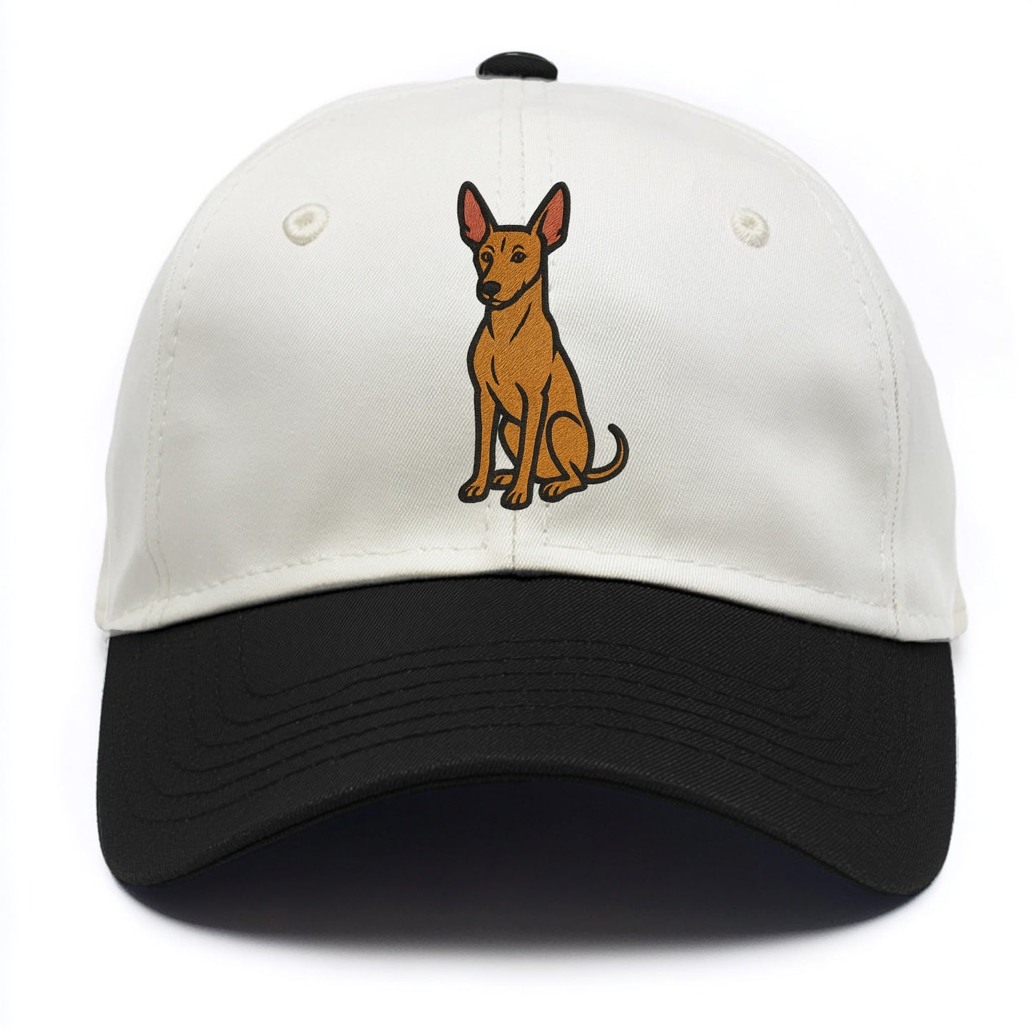 Pharaoh Hound - Tan colored embroidered pose - Two Tone Cap - Black