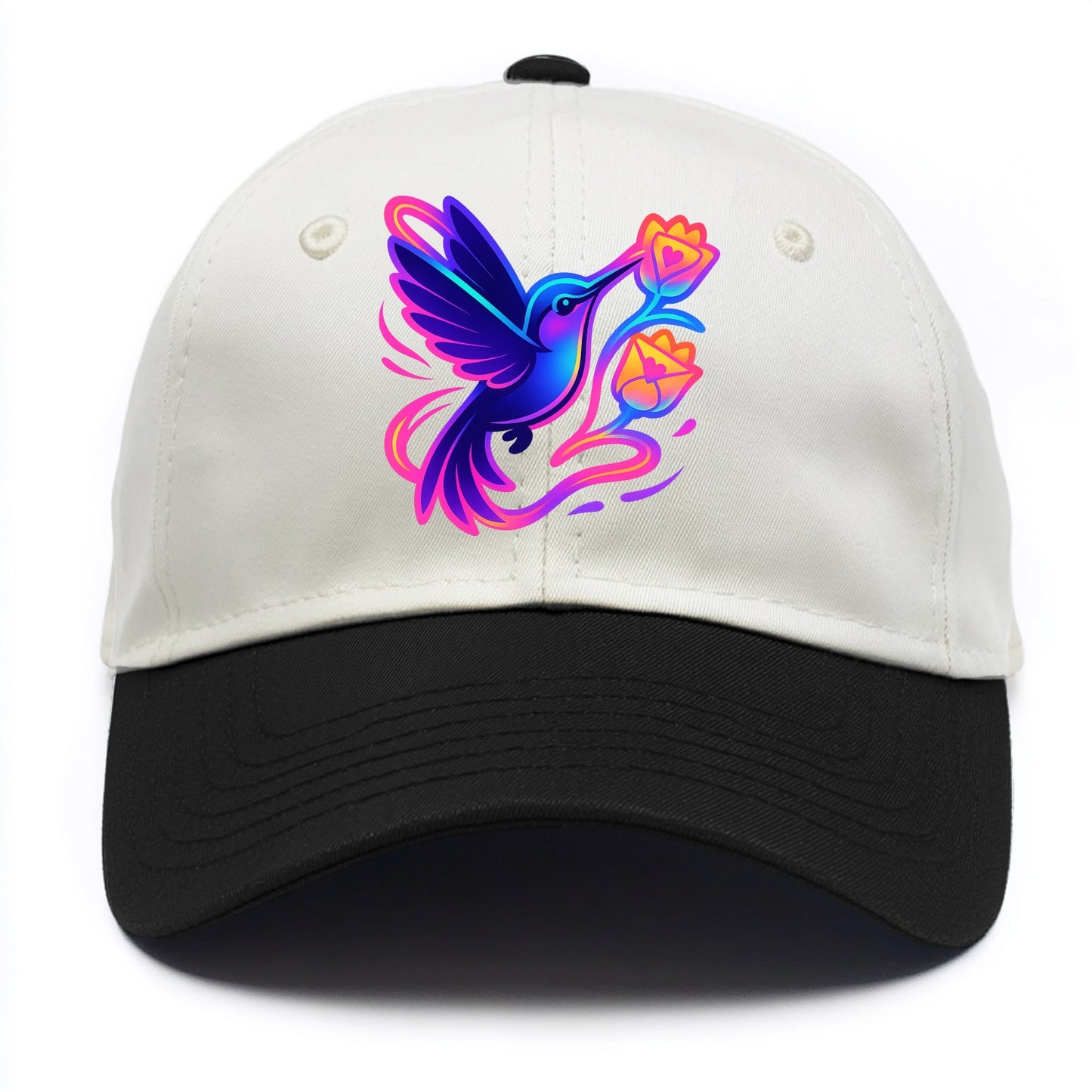 Hummingbird delivering miniature love letters tucked inside flower envelopes - Two Tone Cap - Black