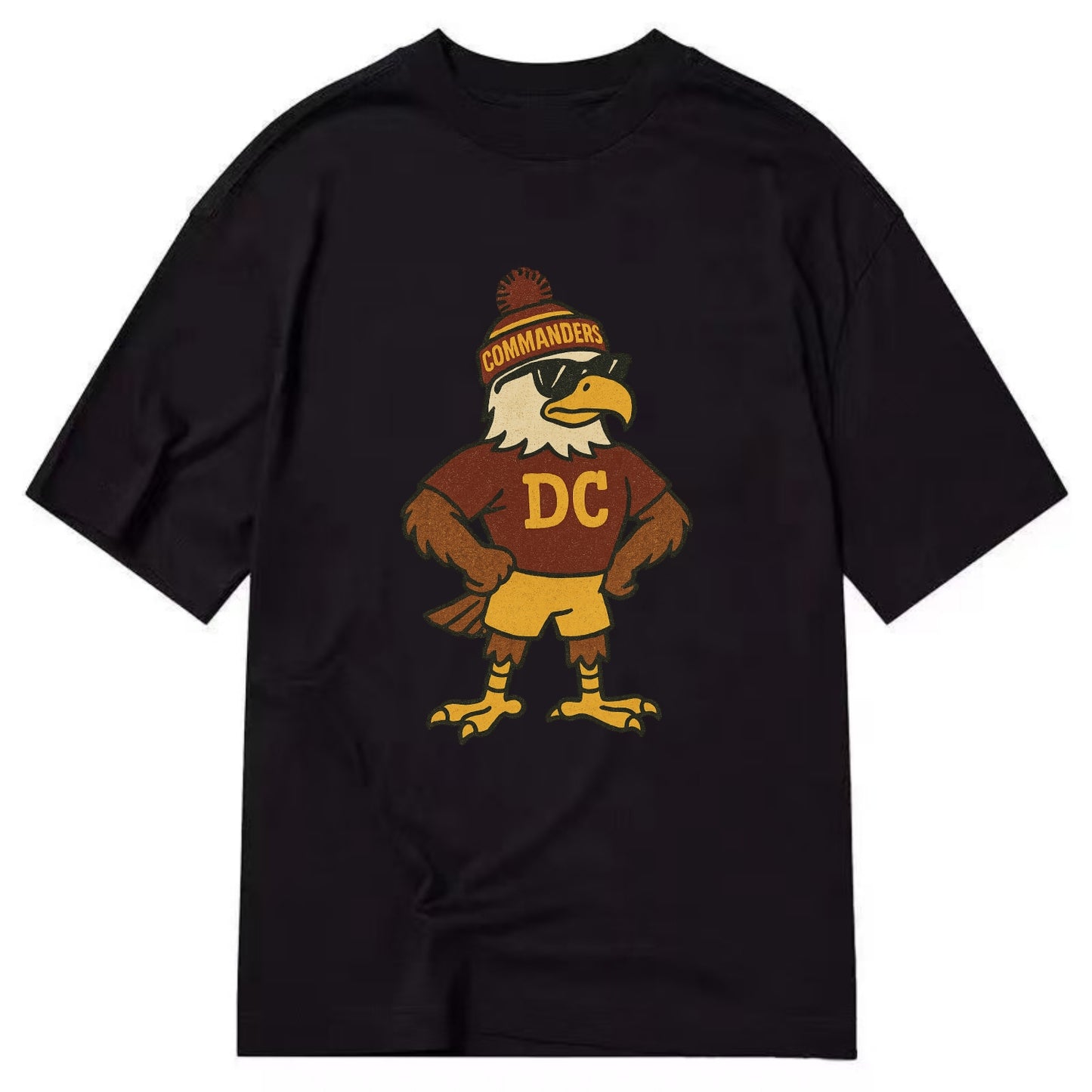 DC Eagle wearing Commanders burgundy and gold beanie with pom pom and wayfarer - Classic T-shirt - Black