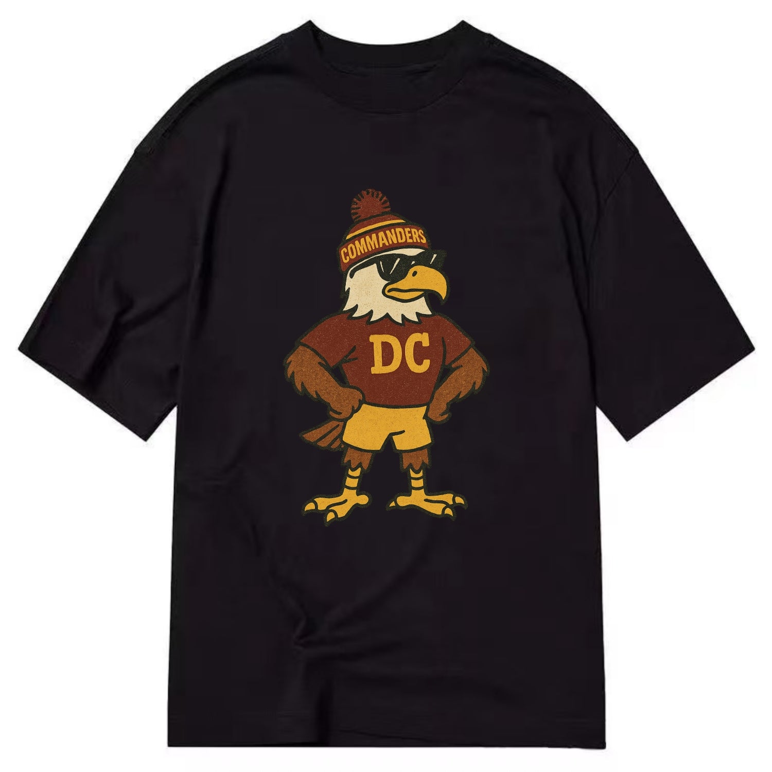 DC Eagle wearing Commanders burgundy and gold beanie with pom pom and wayfarer - Classic T-shirt - Black