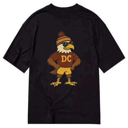 DC Eagle wearing Commanders burgundy and gold beanie with pom pom and wayfarer - Classic T-shirt - Black