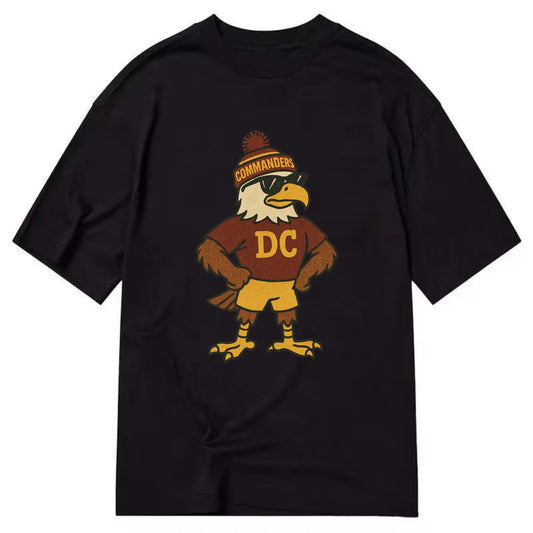 DC Eagle wearing Commanders burgundy and gold beanie with pom pom and wayfarer - Classic T-shirt - Black