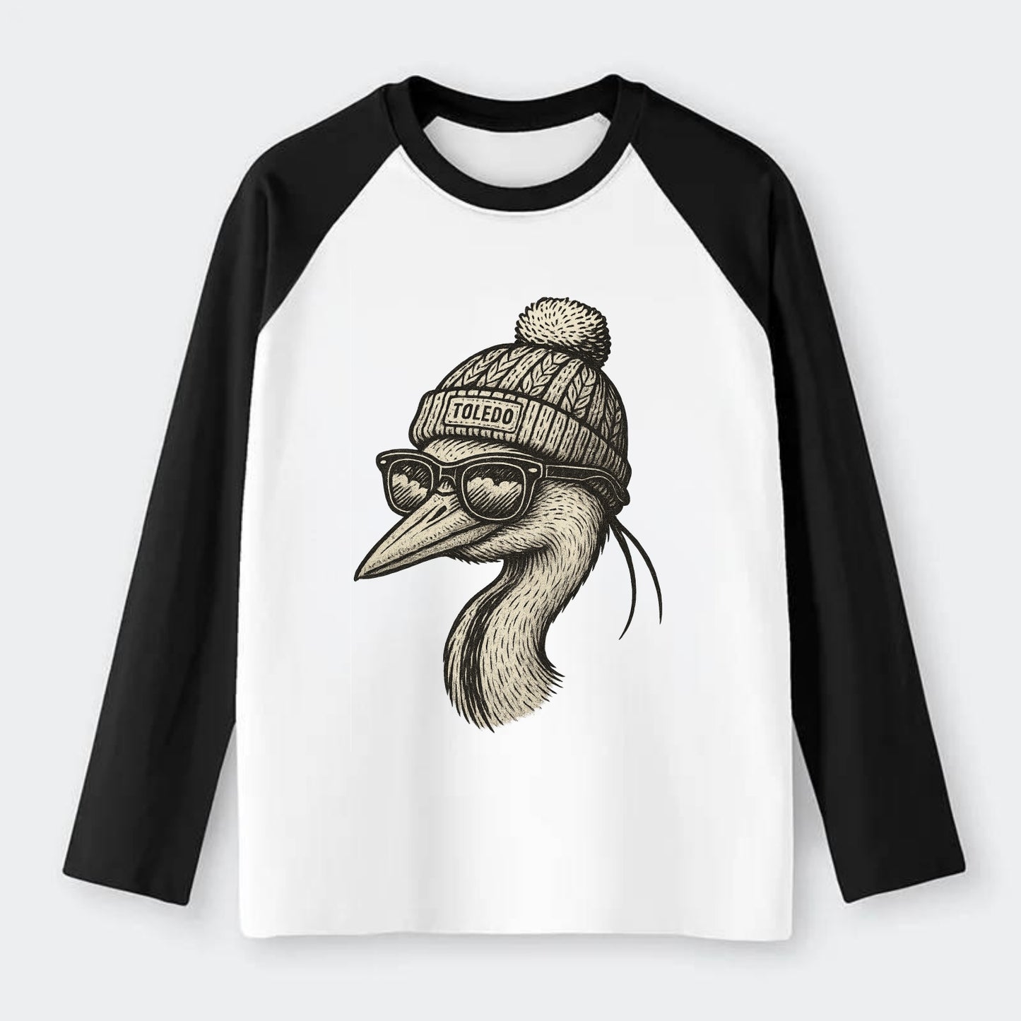 Toledo Great Blue Heron wearing Toledo b - Raglan Long Sleeve T-Shirt - Black