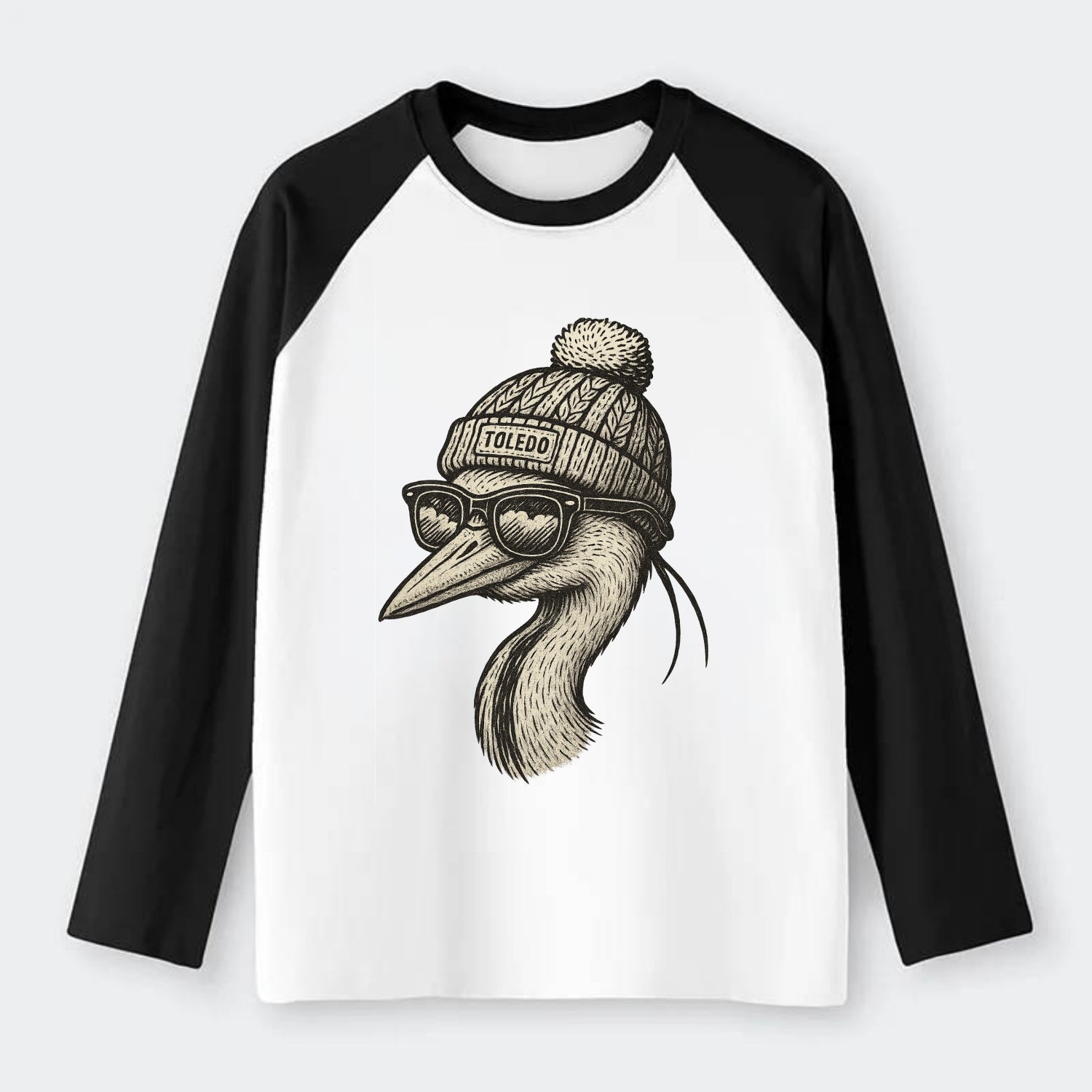 Toledo Great Blue Heron wearing Toledo b - Raglan Long Sleeve T-Shirt - Black