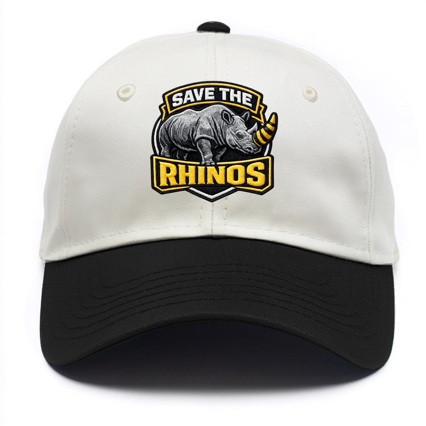 SAVE THE RHINOS - rhino silhouette in gray , horn protection - Two Tone Cap - Black