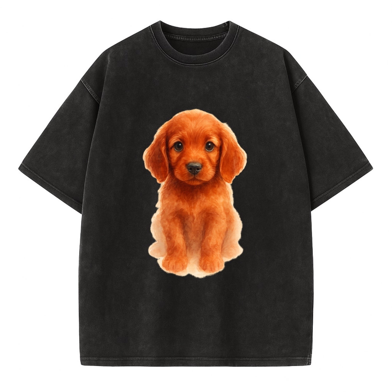 Baby Irish Setter Puppy - mahogany red coat, feathered ears, friendly eyes, - Vintage T-shirt - Black