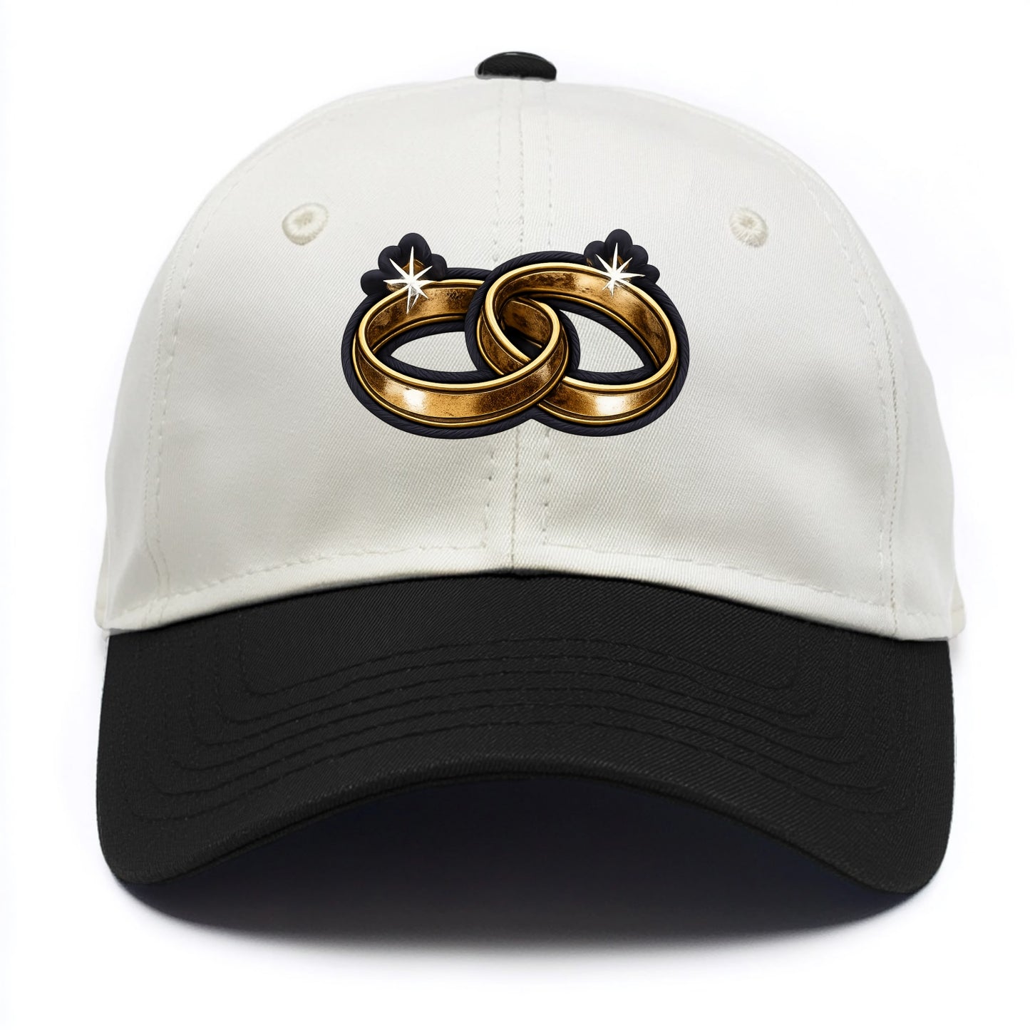 WEDDING RINGS - interlocked bands in gold , marriage - Two Tone Cap - Black