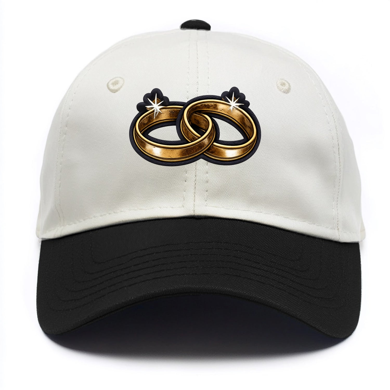 WEDDING RINGS - interlocked bands in gold , marriage - Two Tone Cap - Black