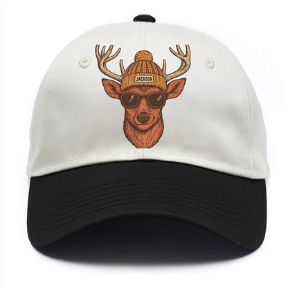Mississippi White-tailed Deer wearing Jackson beanie with pom pom and wayfarer - Two Tone Cap - Black