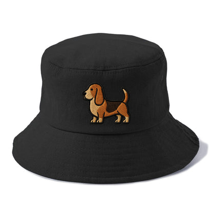 Basset Hound - Trendy low-rider design with prominent black outline - Bucket Hat - Black