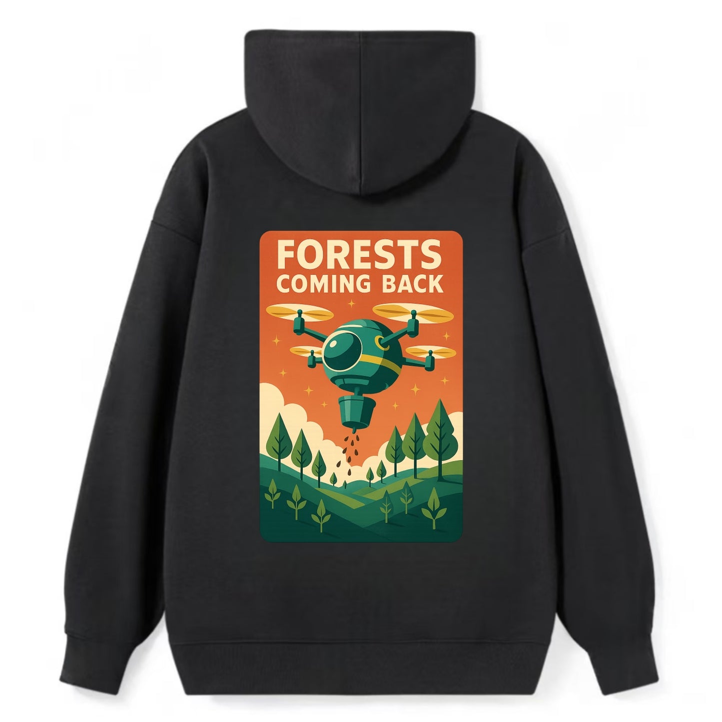 Reforestation drone planting millions of trees - "Forests Coming Back" - - Classic Pullover Hoodie - Black