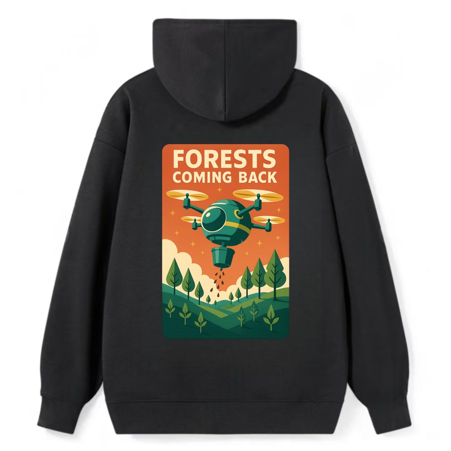 Reforestation drone planting millions of trees - "Forests Coming Back" - - Classic Pullover Hoodie - Black