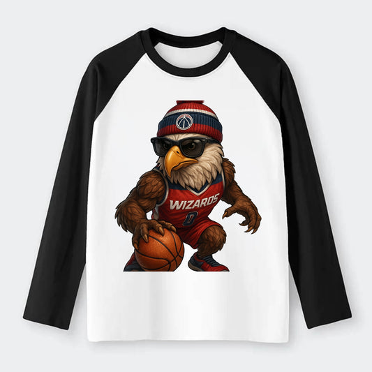 DC Eagle wearing Wizards red white and blue beanie with monument patch - Raglan Long Sleeve T-Shirt - Black