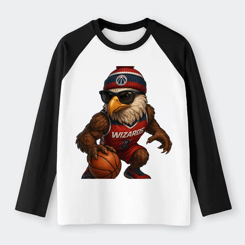 DC Eagle wearing Wizards red white and blue beanie with monument patch - Raglan Long Sleeve T-Shirt