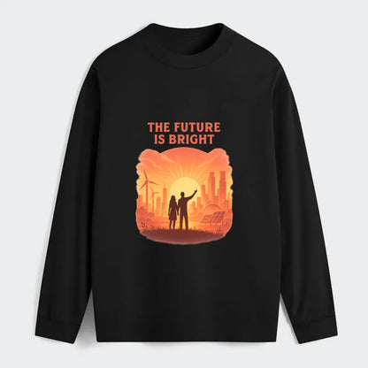 Sunrise over thriving sustainable city - "The Future is Bright" - - Classic Long Sleeve Shirt - Black