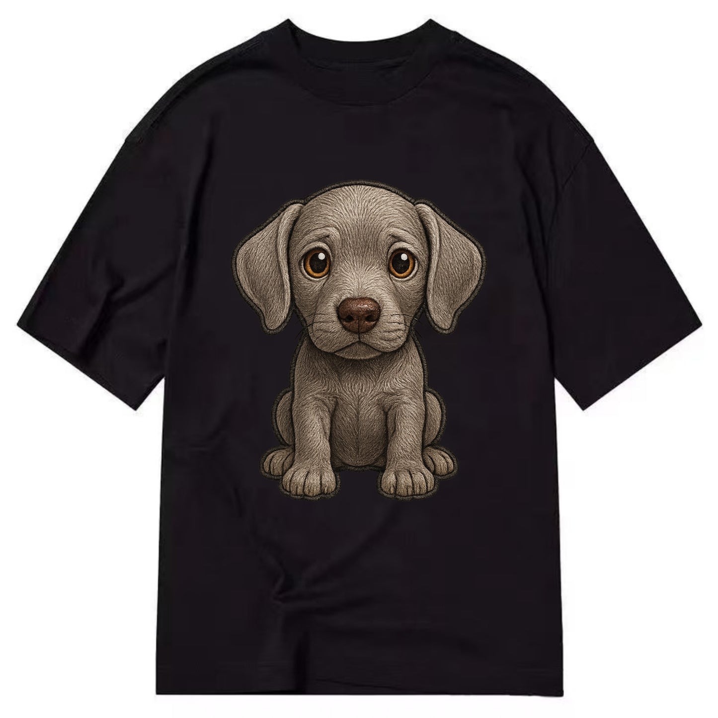 Baby Weimaraner Puppy - silver-gray coat, amber eyes, sleek body, front-facing, - Classic T-shirt - Black
