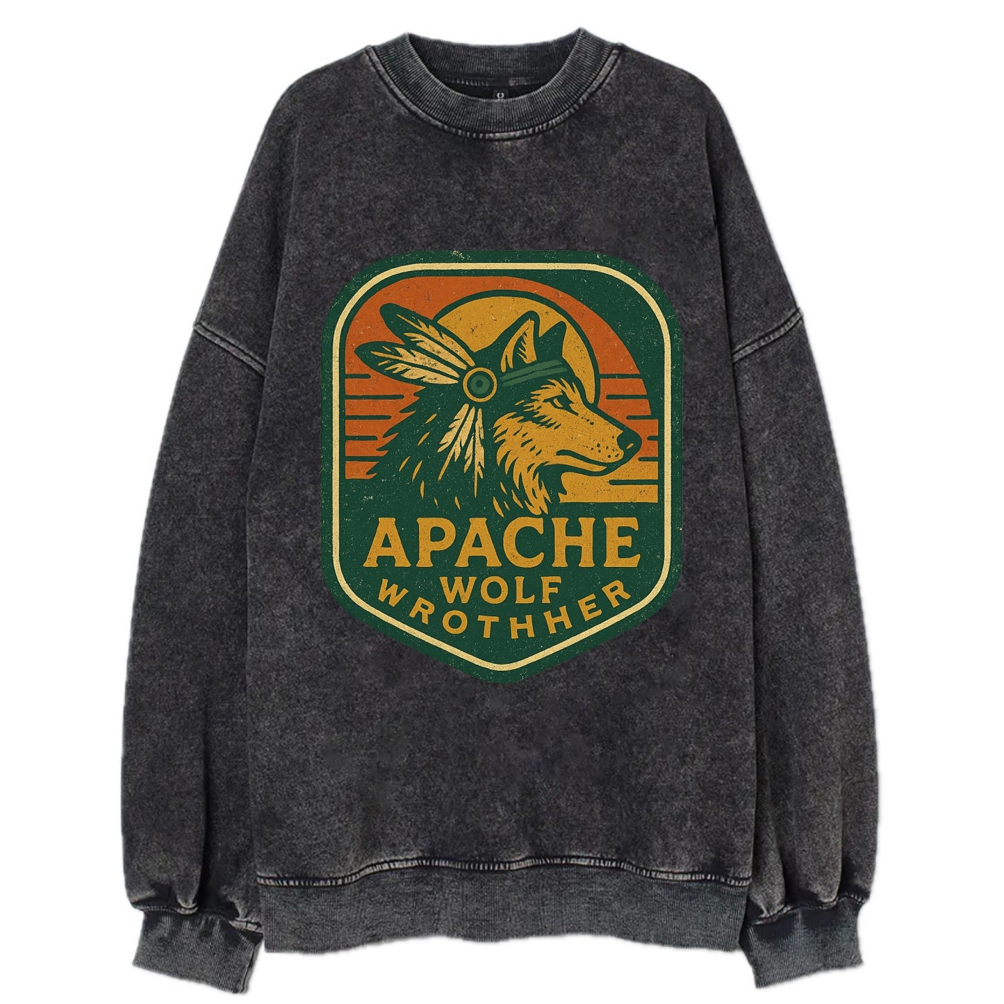 Apache Wolf Brother  - Vintage Sweatshirt - Black