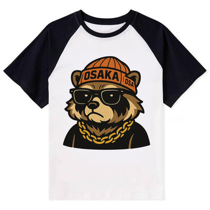 Osaka Tanuki - Contrast Raglan T-shirt - Black
