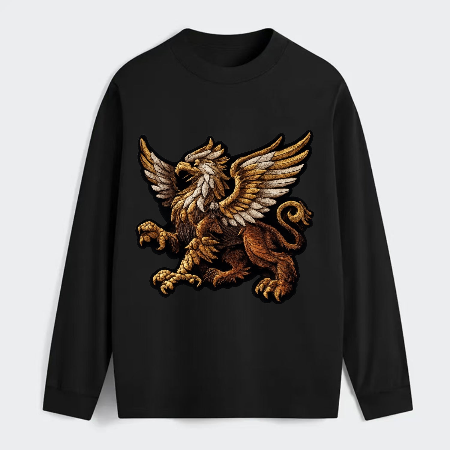 GRIFFIN BEAST - lion eagle hybrid in gold and brown , heraldic - Classic Long Sleeve Shirt - Black