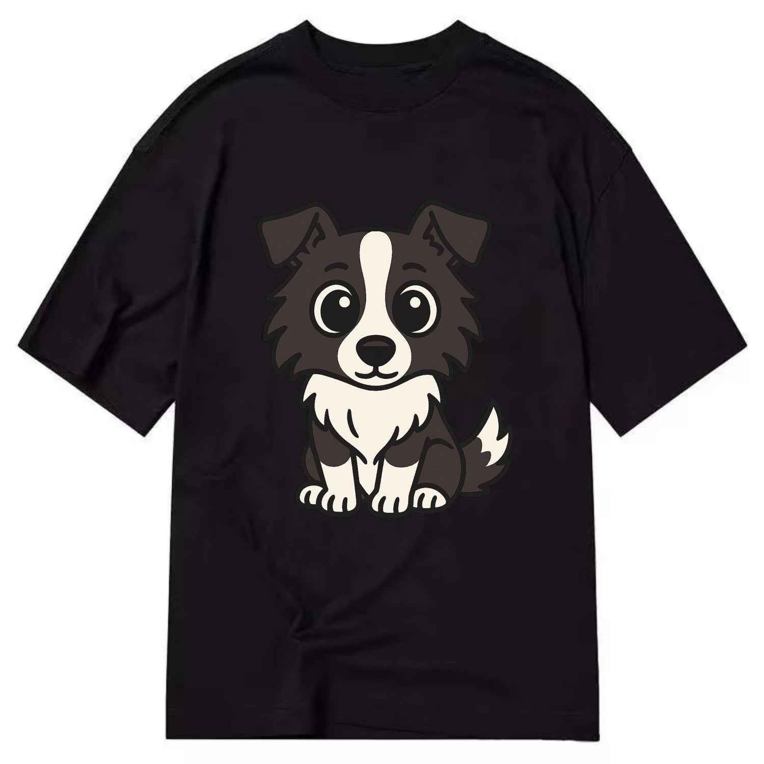 Border Collie - Intense stare sitting pose - Classic T-shirt - Black